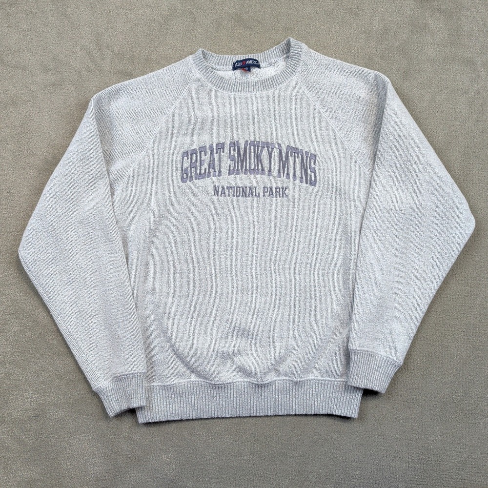 Basix of America Sweatshirt Mens Medium Grey Great Smoky Mtns National Park